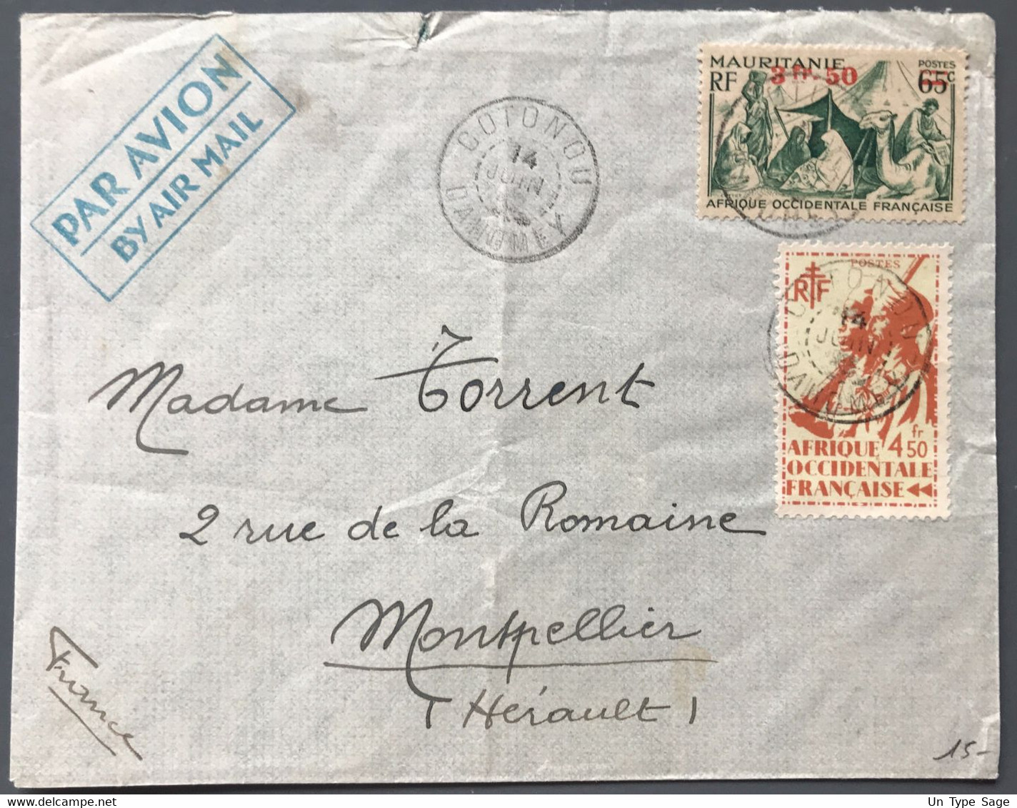 AOF N°18 Et Mauritanie N°133 Sur Enveloppe TAD COTONOU Dahomey - (A1256) - Brieven En Documenten