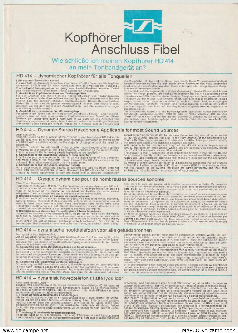 Handleiding-user Manual Sennheiser Electronic Bissendorf/hannover (D) Kopfhörer HD 414 - Literatuur & Schema's