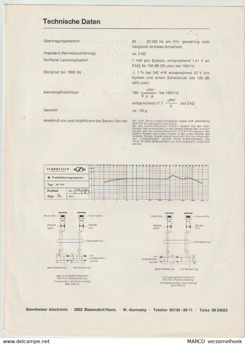 Handleiding-user Manual Sennheiser Electronic Bissendorf/hannover (D) Kopfhörer HD 414 - Literatuur & Schema's
