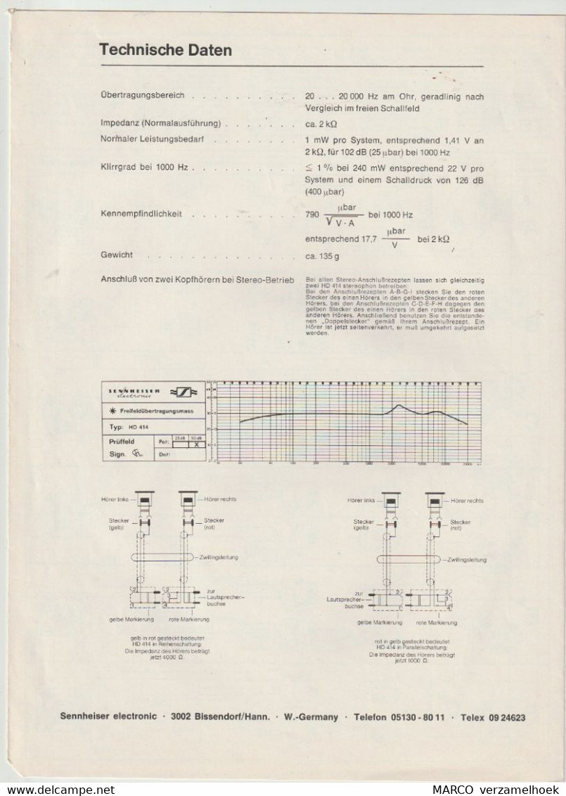 Handleiding-user Manual Sennheiser Electronic Bissendorf/hannover (D) Kopfhörer HD 414 - Libri & Schemi