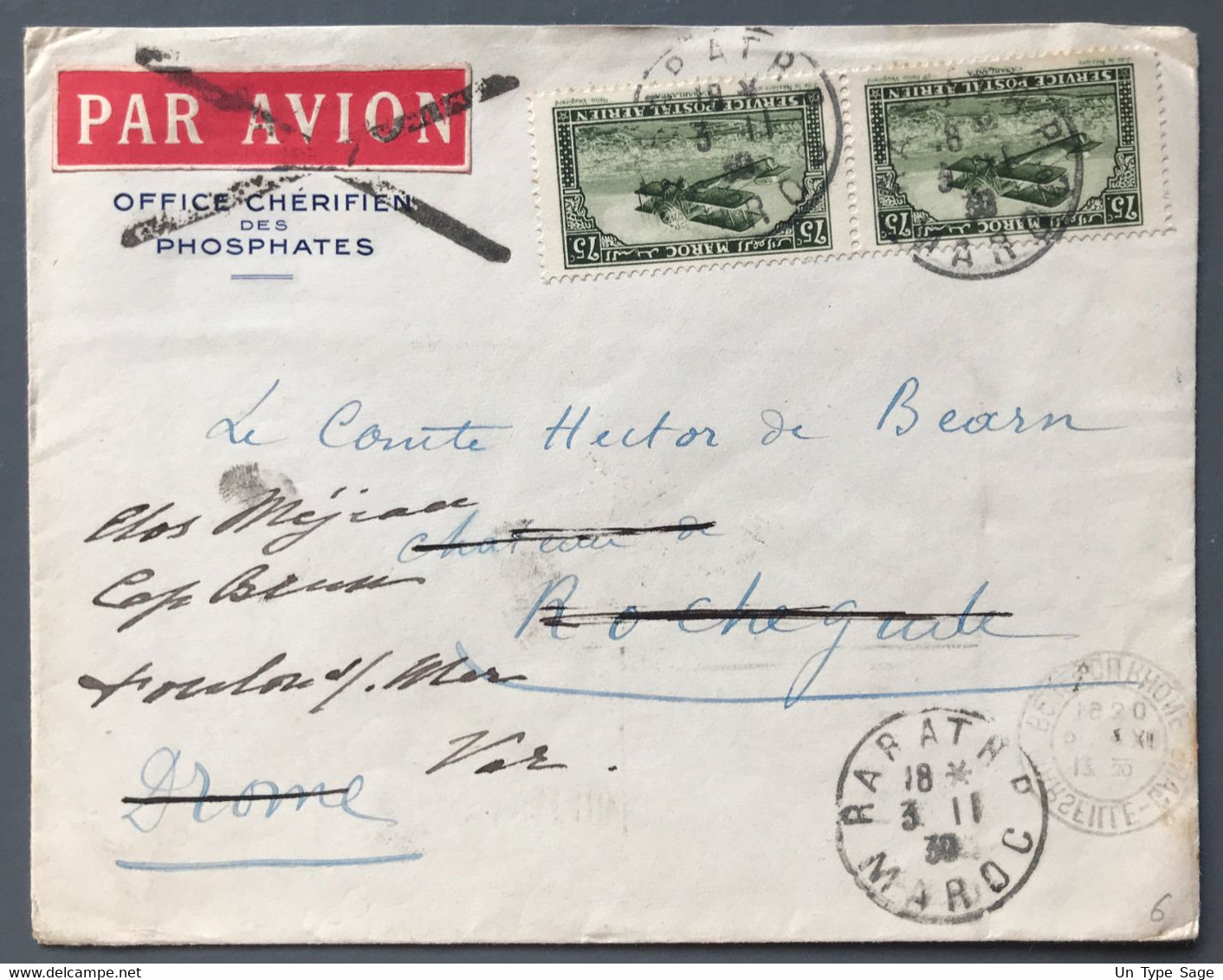 Maroc PA N°5 (x2) Sur Enveloppe TAD RABAT, Maroc 3.11.1939 - (A1282) - Briefe U. Dokumente
