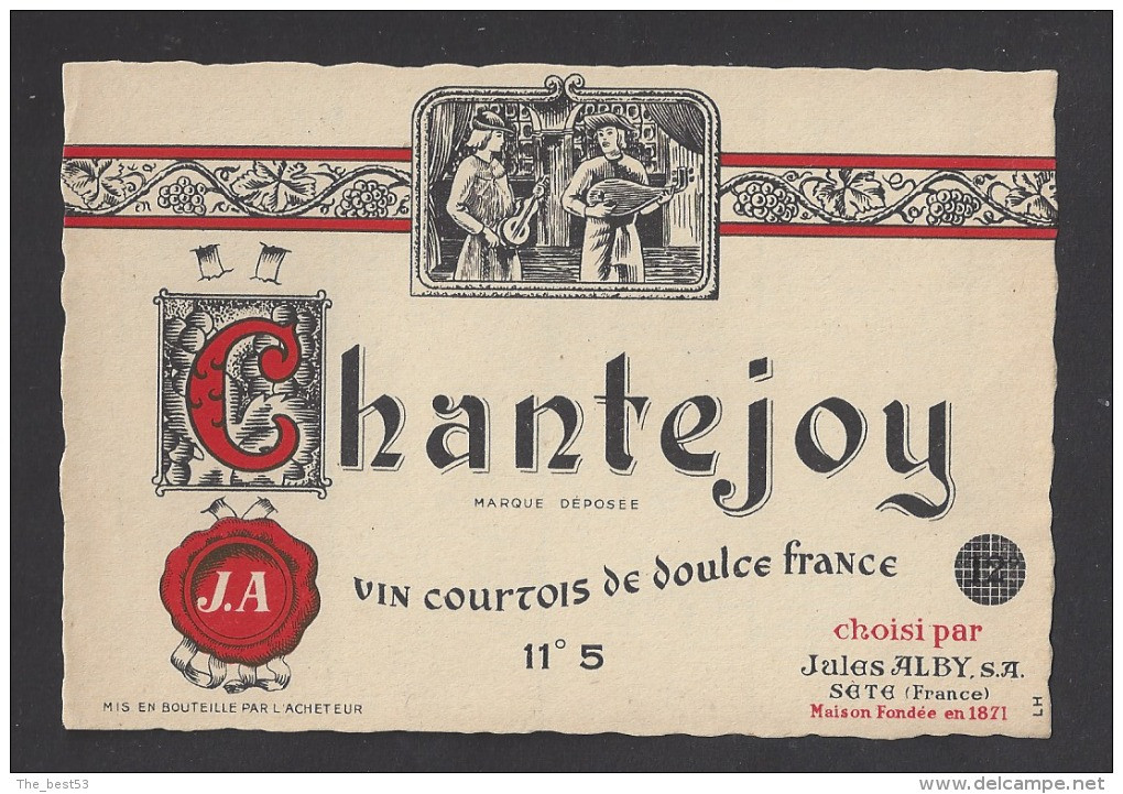 Etiquette De Vin De Table Année 60/70 -  Chantejoy -   Theme Musique  -  Jules Alby à Sète  (34) - Musica