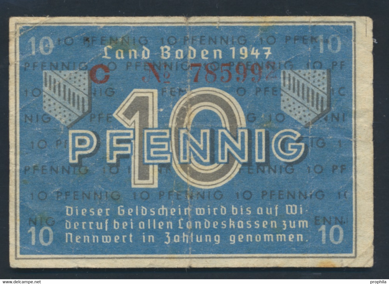 Franz. Zone-Baden Rosenbg: 209d, No KN 6stellig Landesregierung Baden Gebraucht (III) 1947 10 Pfenning (9227882 - Sonstige & Ohne Zuordnung