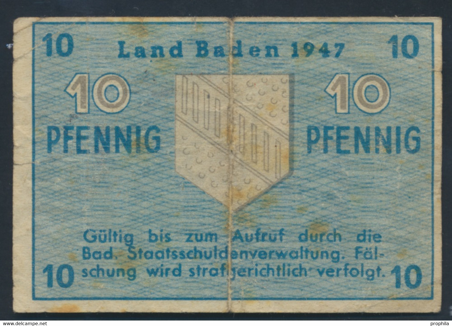 Franz. Zone-Baden Rosenbg: 209d, No KN 6stellig Landesregierung Baden Gebraucht (III) 1947 10 Pfenning (9227882 - Sonstige & Ohne Zuordnung