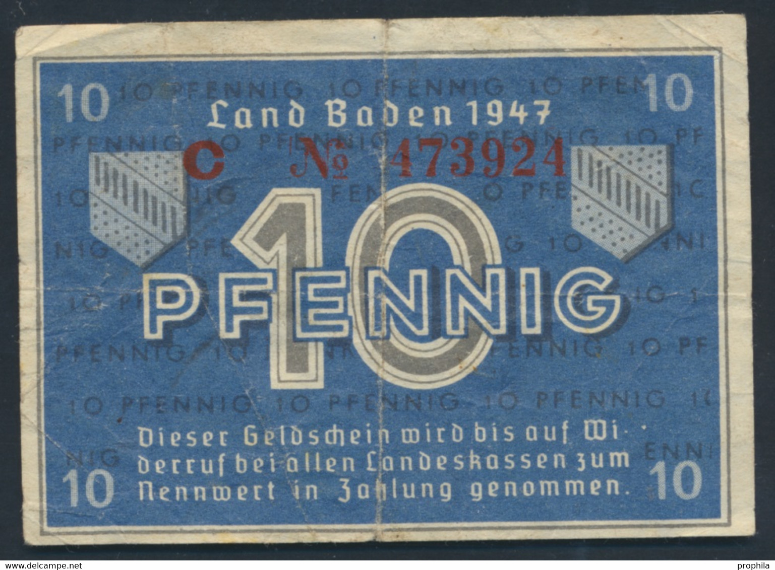 Franz. Zone-Baden Rosenbg: 209d, No KN 6stellig Landesregierung Baden Gebraucht (III) 1947 10 Pfenning (9227880 - Sonstige & Ohne Zuordnung