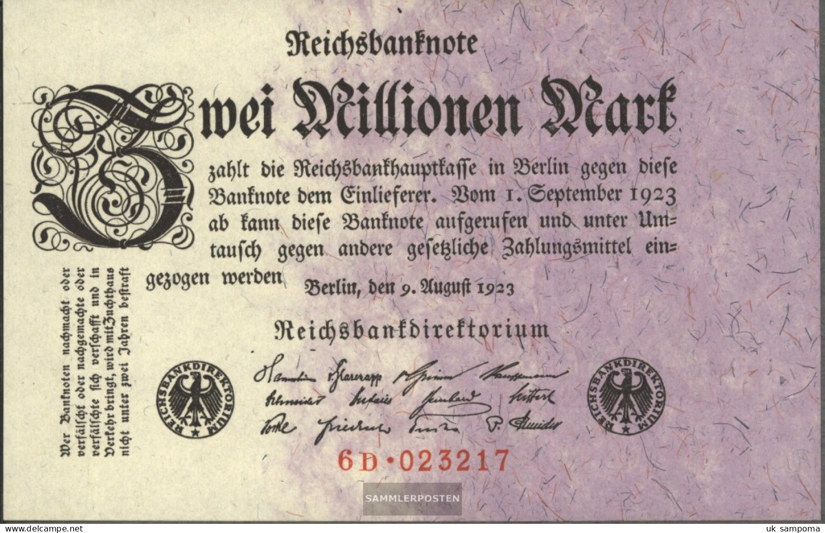 German Empire Rosenbg: 102c, Privatfirmendruck Red Firmenzeichen Used (III) 1923 2 Million Mark - 2 Miljoen Mark
