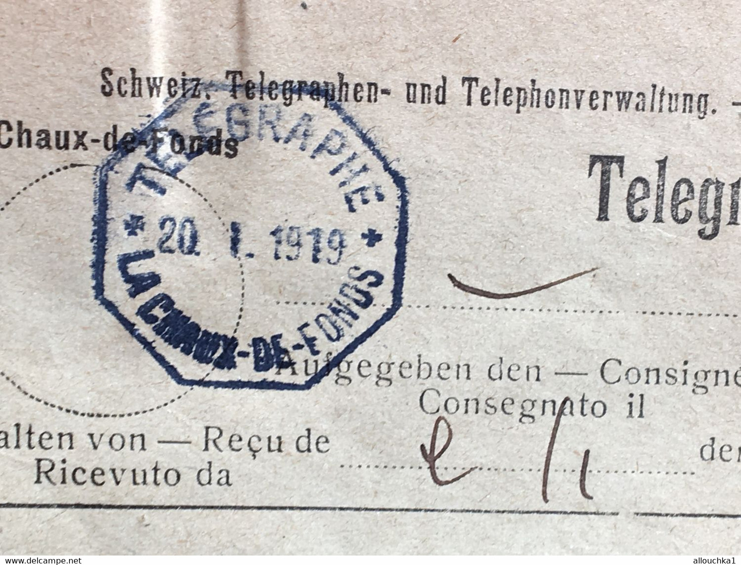 Cachet A Date 1919 La Chaux-de-Fonds-Suisse-de La Valentine N°52 Marseille-Télégraphe Telegramm Télégramme-Télégramma - Telegraph