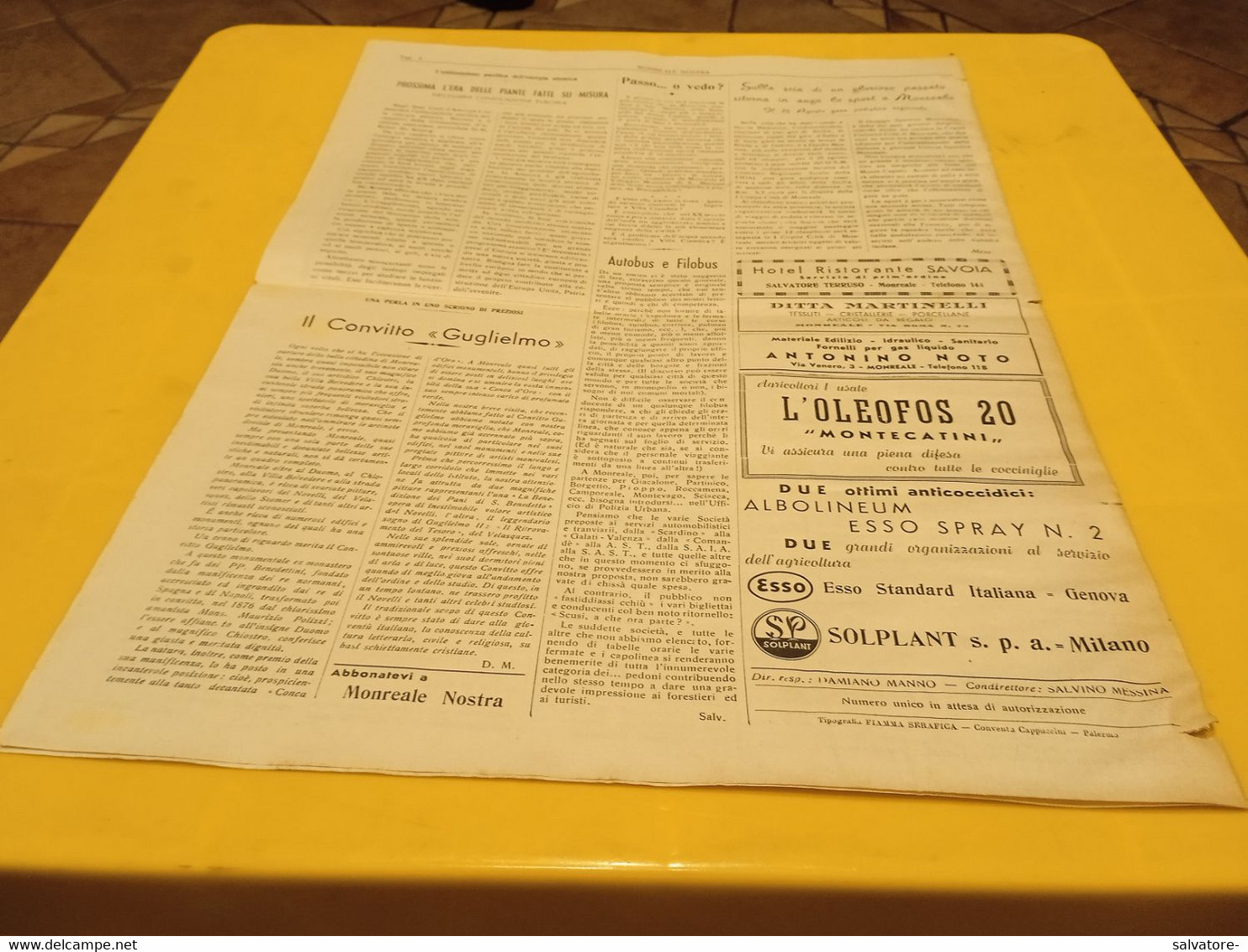 MONREALE NOSTRA- PERIODICO TURISTICO CULTURALE ANNO 1 NUMERO 1 - 15 AGOSTO 1957 - First Editions