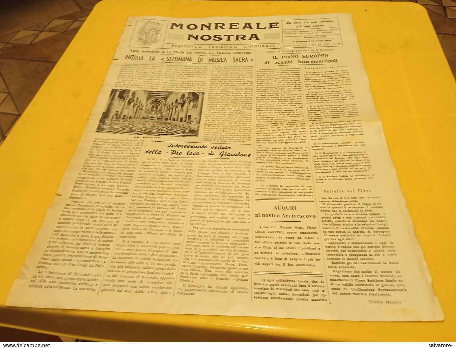 MONREALE NOSTRA- PERIODICO TURISTICO CULTURALE ANNO 1 NUMERO 2-3  - SETT.-OTT. 1957 - Premières éditions