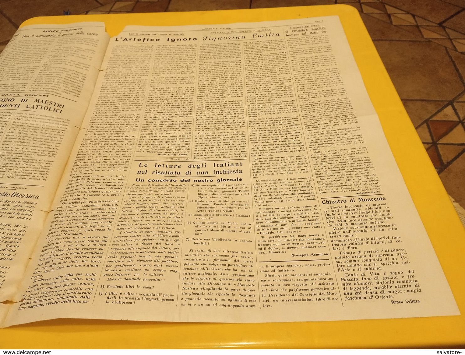 MONREALE NOSTRA- PERIODICO TURISTICO CULTURALE ANNO 1 NUMERO 4 - NOVEMBRE 1957 - First Editions