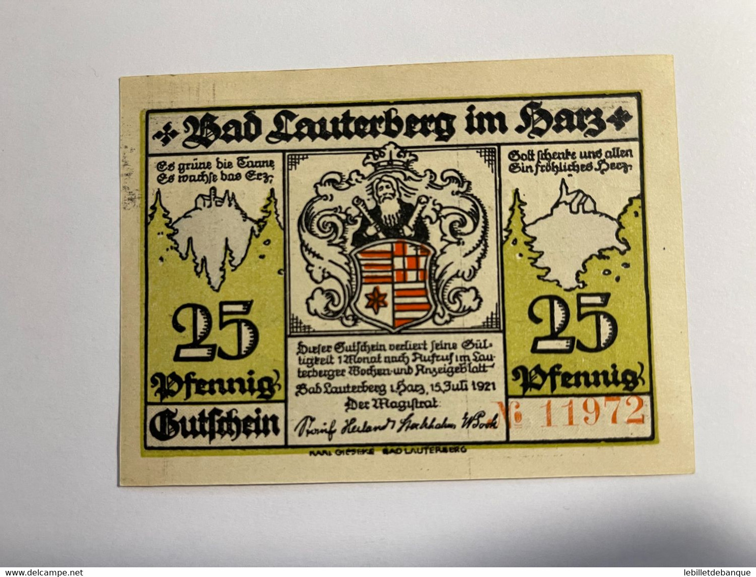 Allemagne Notgeld Lauterberg 25  Pfennig - Collections