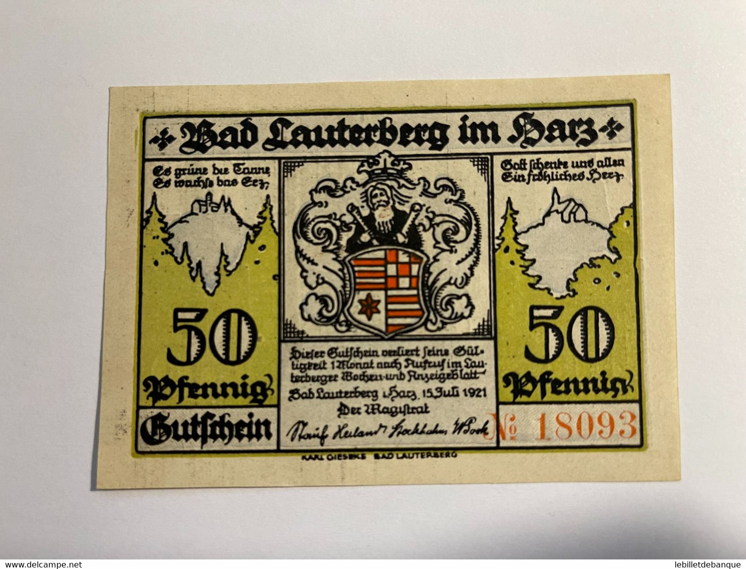 Allemagne Notgeld Lauterberg 50  Pfennig - Collections