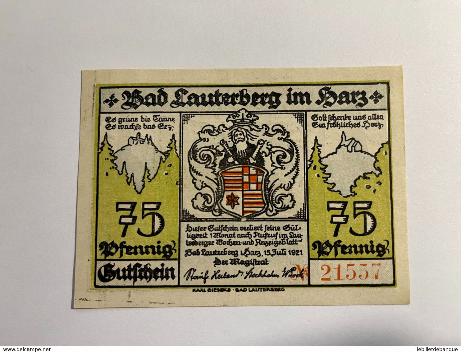 Allemagne Notgeld Lauterberg 75  Pfennig - Sammlungen