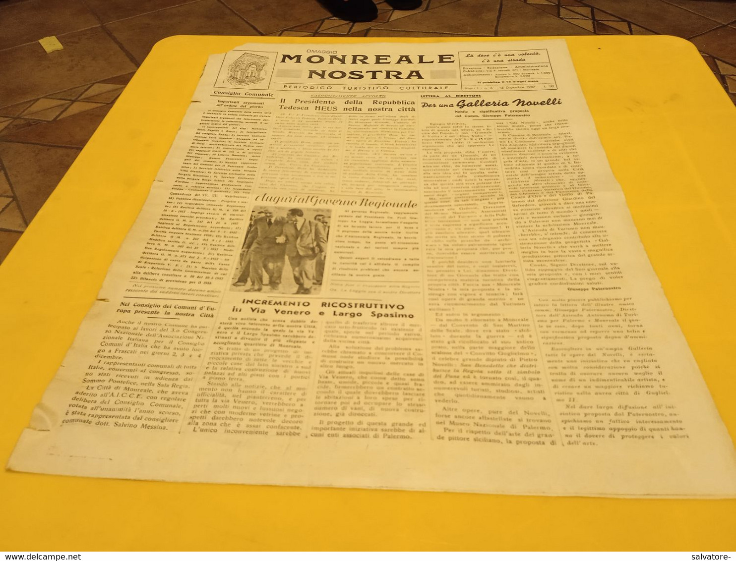 MONREALE NOSTRA- PERIODICO TURISTICO CULTURALE ANNO 1 NUMERO 5- 15 DICEMBRE 1957 - Premières éditions