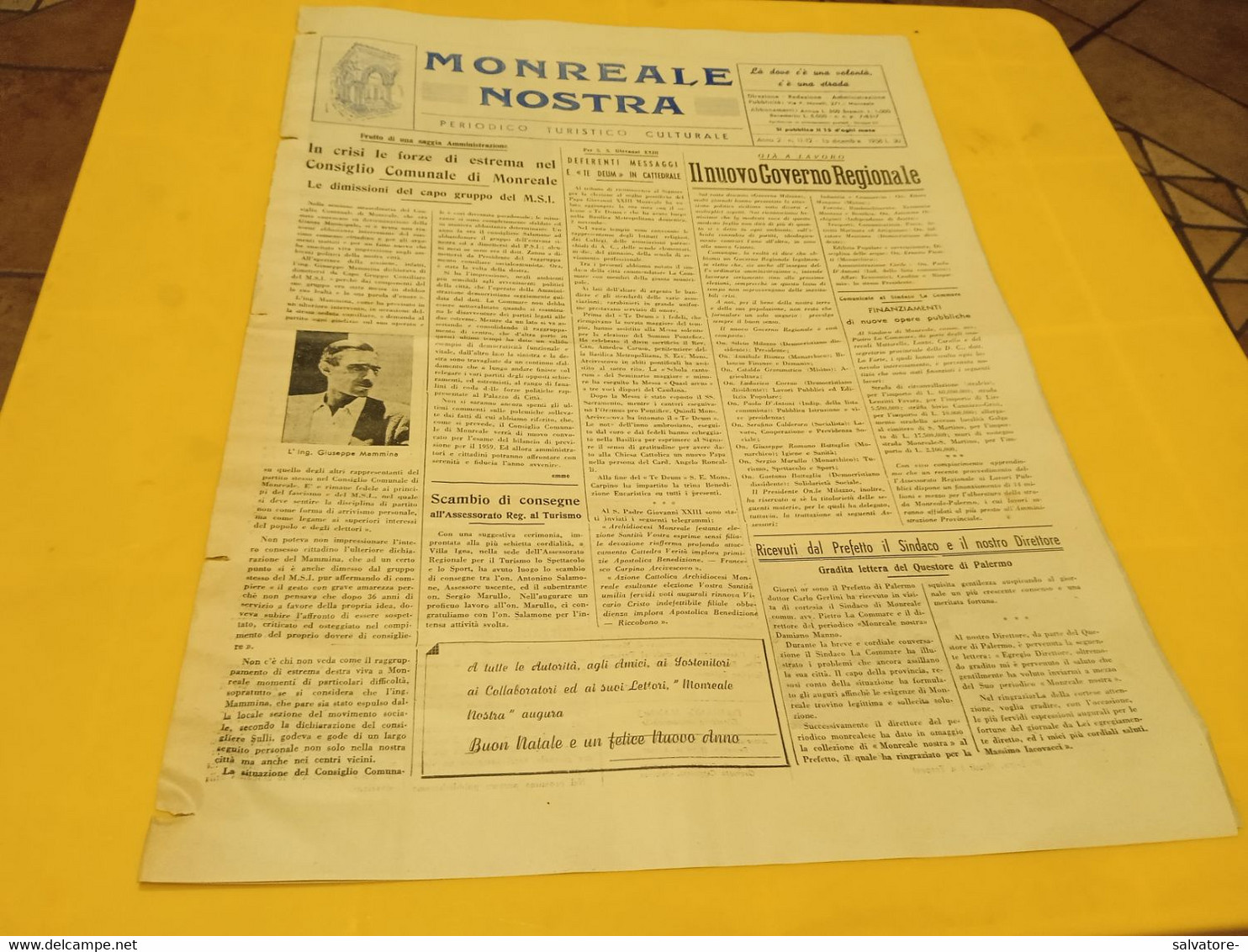 MONREALE NOSTRA- PERIODICO TURISTICO CULTURALE ANNO 2 NUMERO 11-12- 15 DICEMBRE 1958 - First Editions