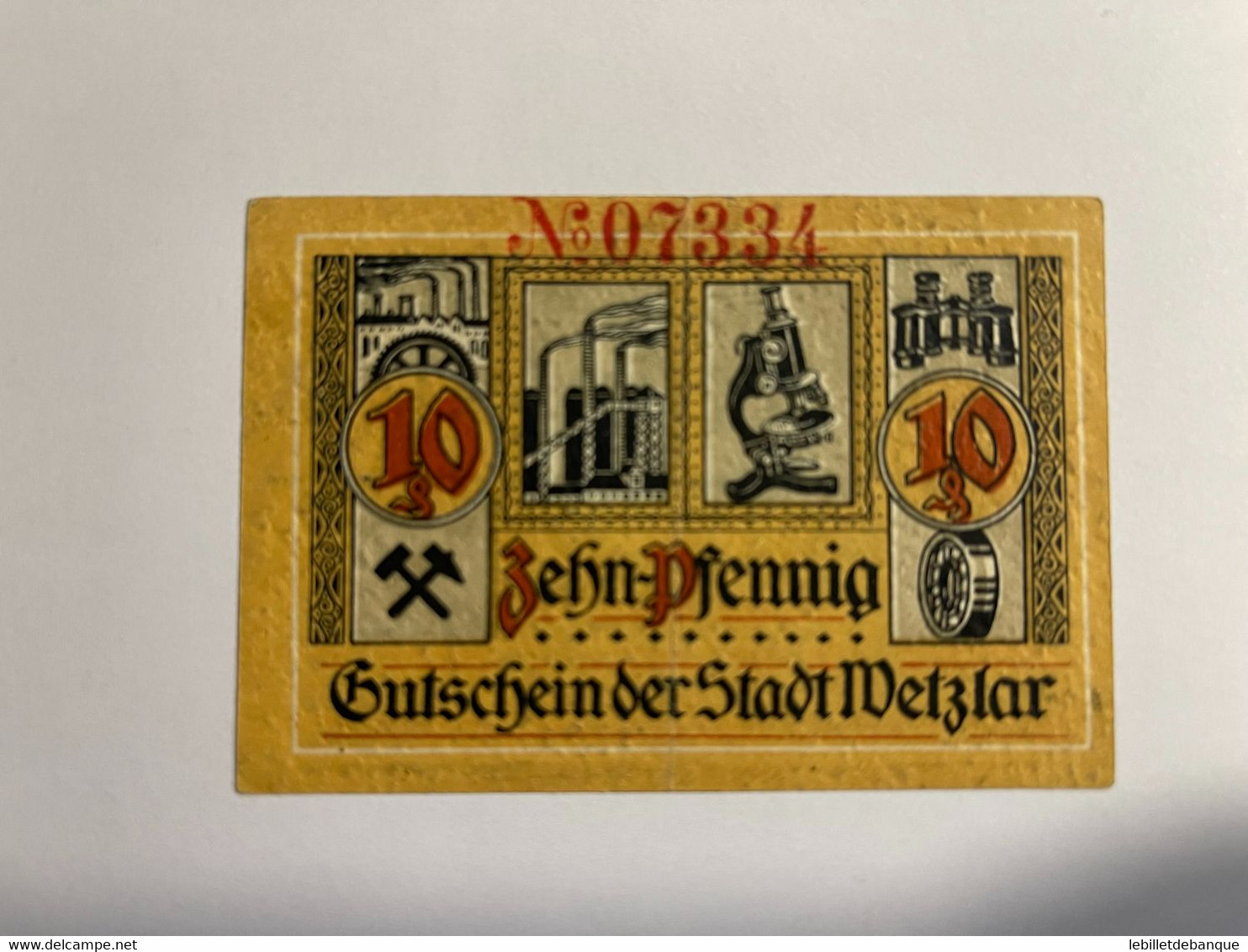 Allemagne Notgeld Wetzlar 10  Pfennig - Collections