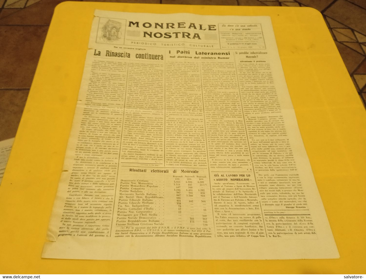 MONREALE NOSTRA- PERIODICO TURISTICO CULTURALE ANNO 3 NUMERO 3- 15 GIUGNO 1959 - Premières éditions