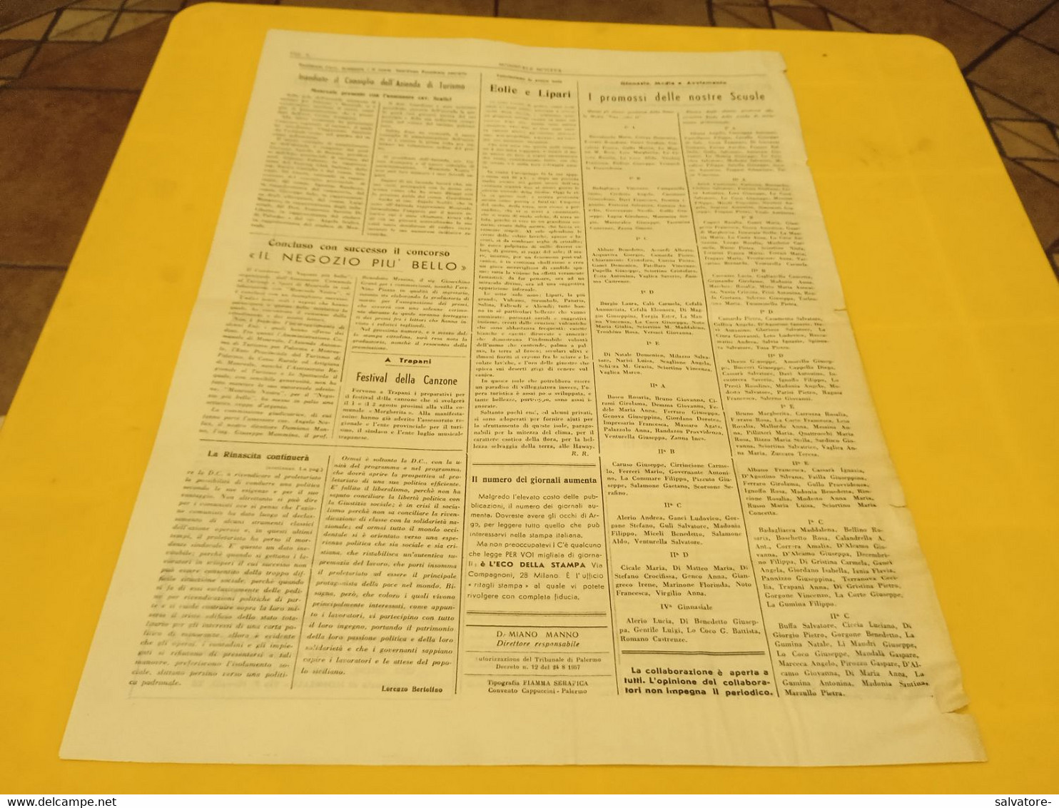 MONREALE NOSTRA- PERIODICO TURISTICO CULTURALE ANNO 3 NUMERO 3- 15 GIUGNO 1959 - Premières éditions