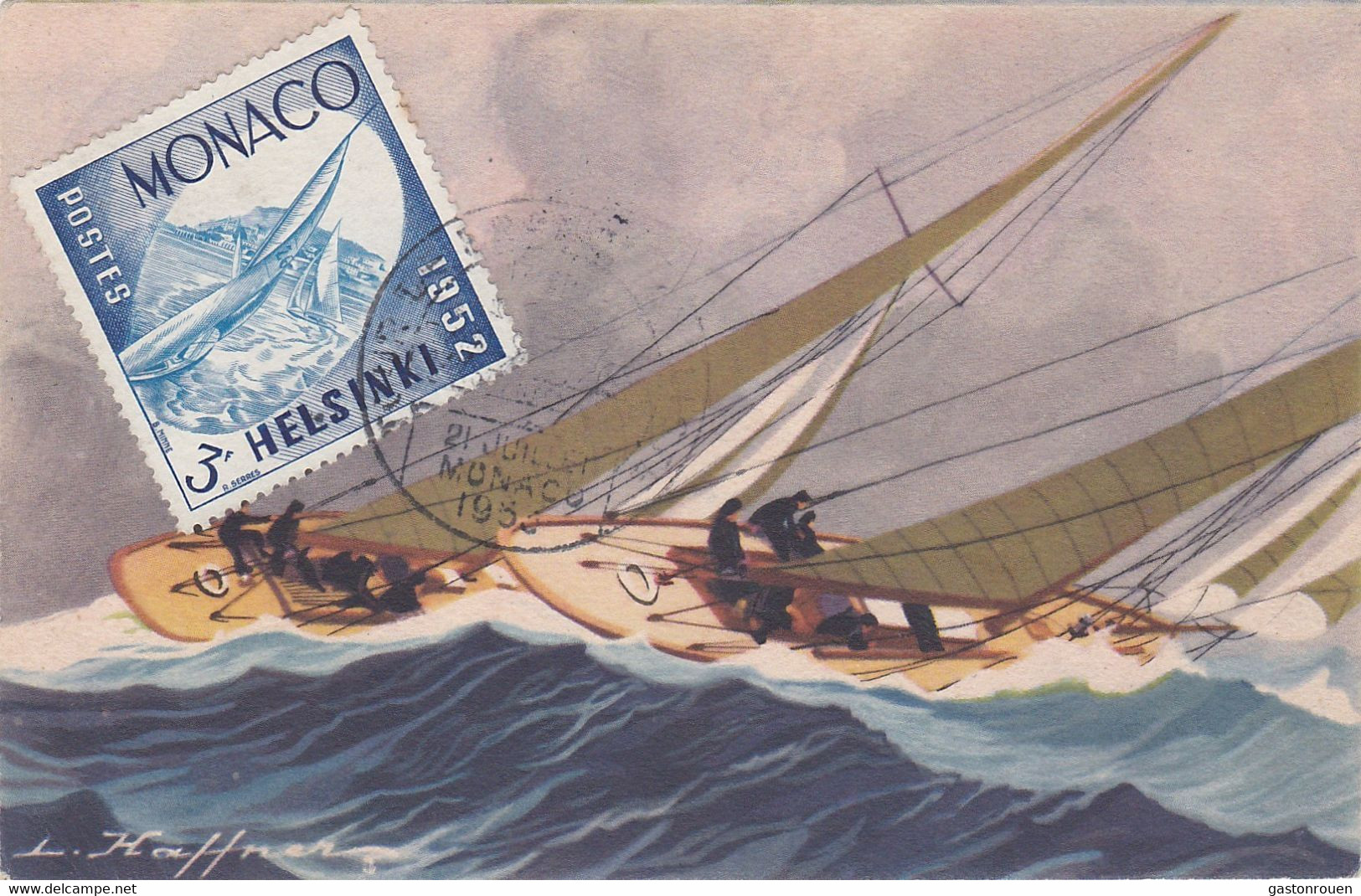 Carte Maximum Monaco 1953 388 Jeux Olympiques Helsinki 1952 Voile Oblitération Tour De France - Maximum Cards