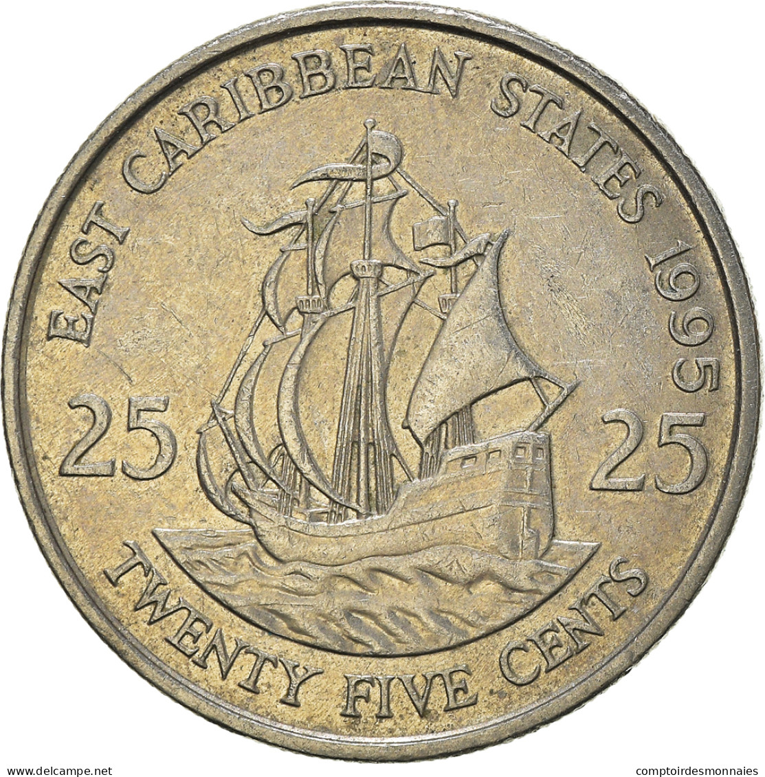 Monnaie, Etats Des Caraibes Orientales, 25 Cents, 1995 - Territoires Britanniques Des Caraïbes