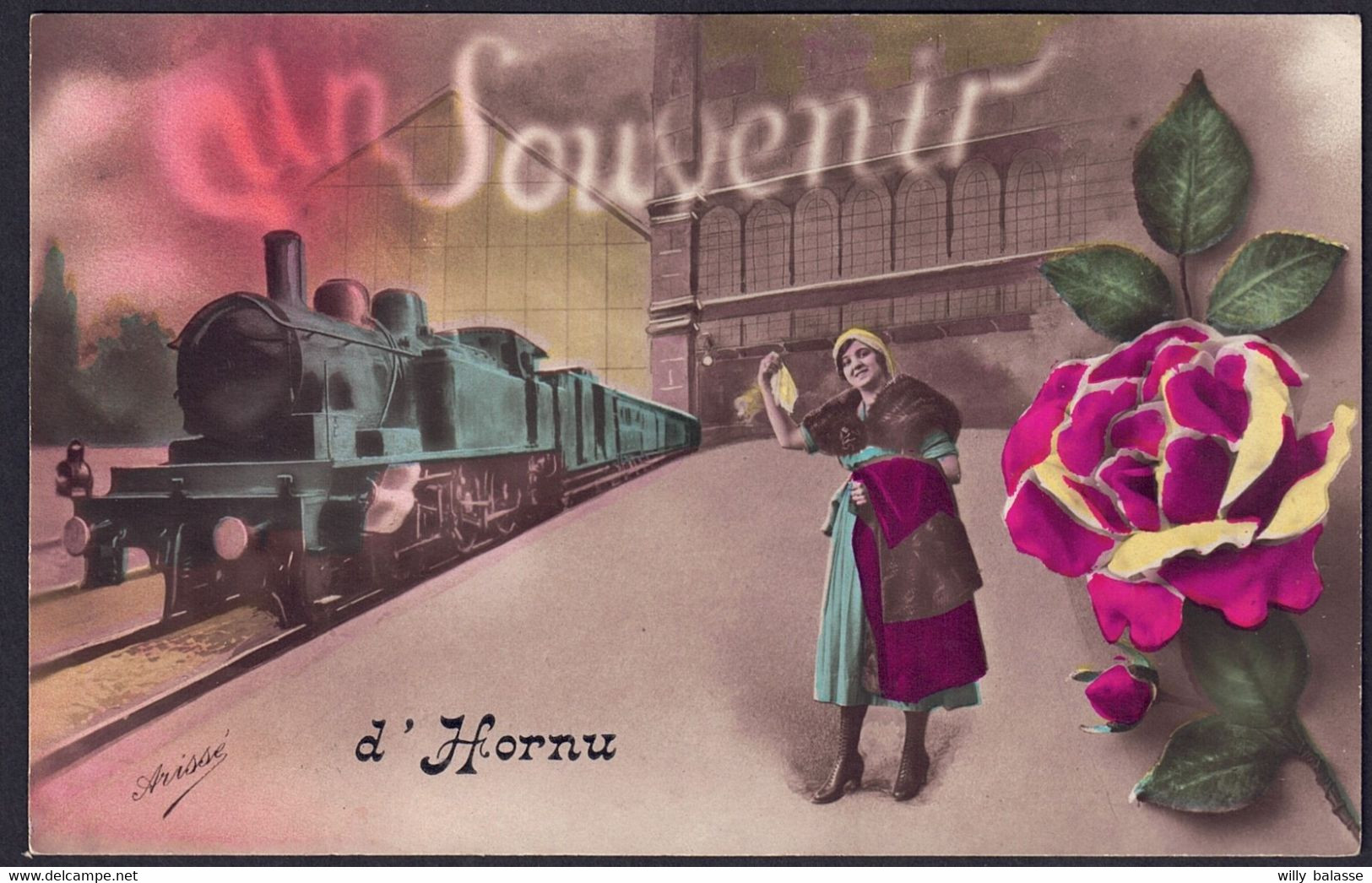 +++ CPA - Fantaisie - Un Souvenir D' HORNU - Train   // - Boussu