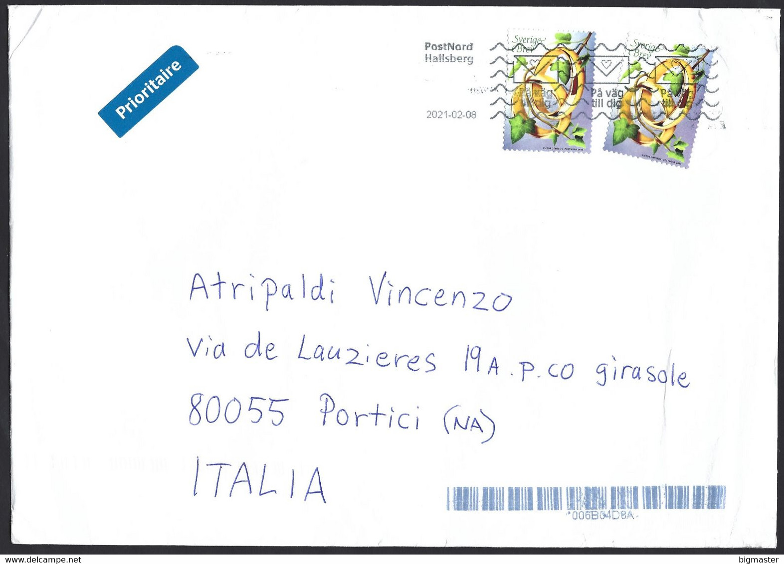 Svezia  2019 Wedding Rings Prioritarie Letter For Italy Fu - Storia Postale