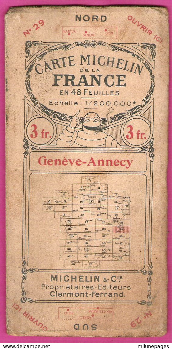 Carte Routière Michelin N°29 Genève-Annecy 1/200.000 En 48 Feuilles Vers 1920 - Michelin (guias)