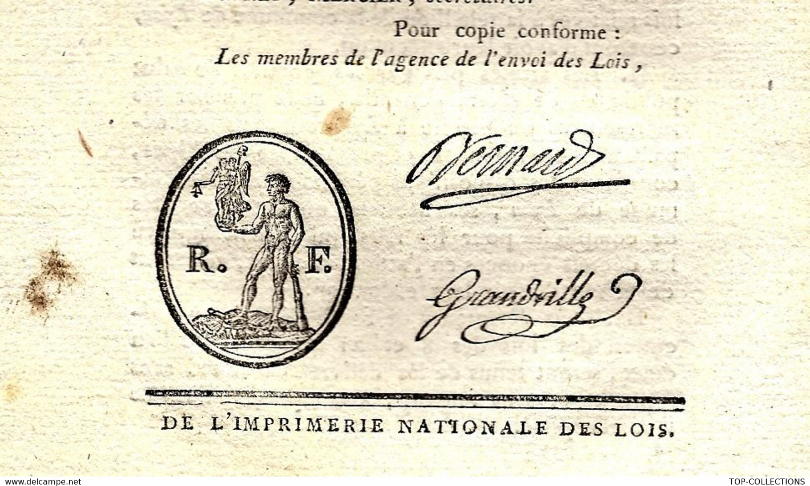 1795  LOI DE LA REPUBLIQUE FRANCAISE 2 Sign. Imprimés Symbole Maçonnique  PARIS IMPRIMERIE NATIONALE Des LOIS - Decrees & Laws