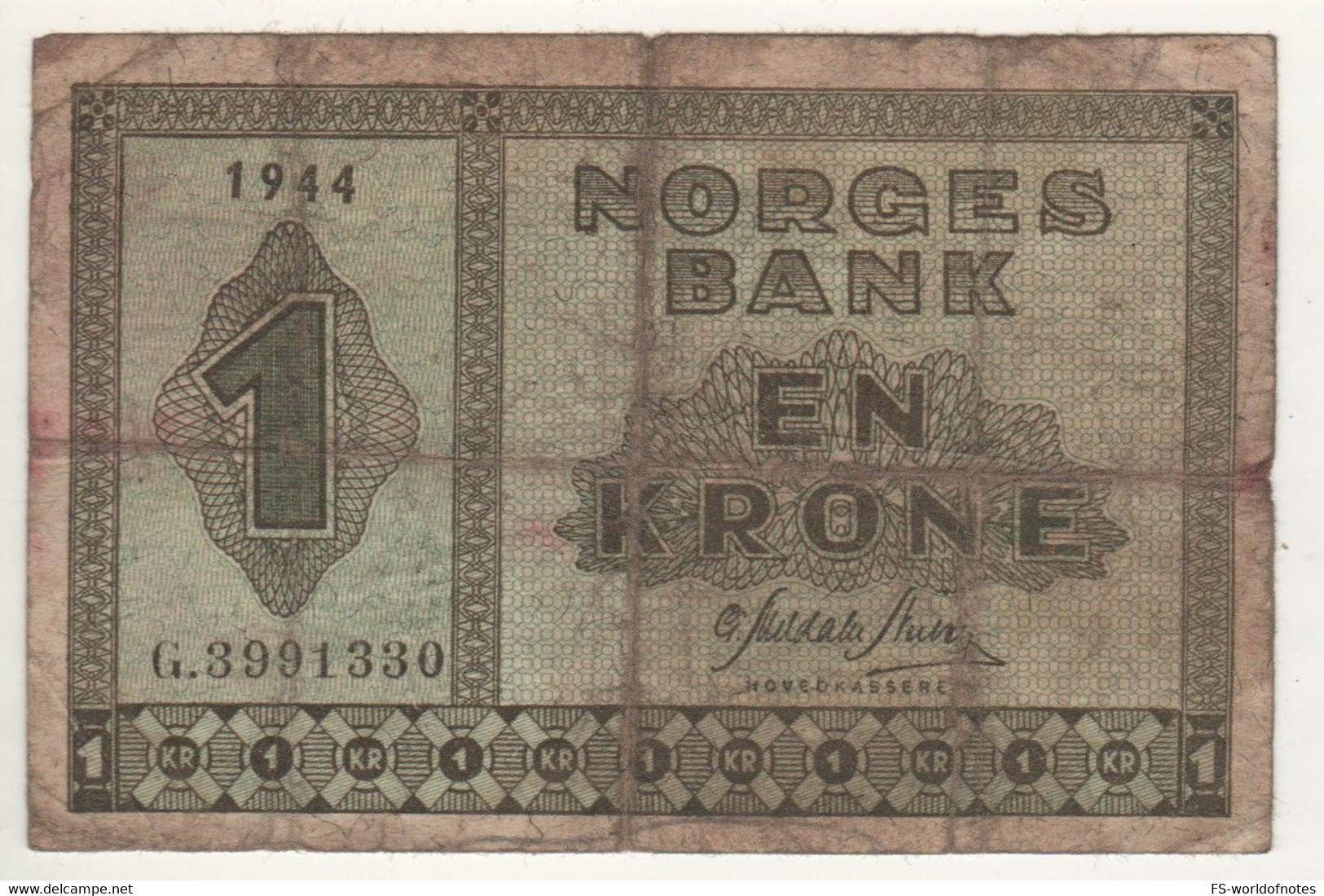 NORWAY  1 Krone   P15a   Dated 1944 - Norway