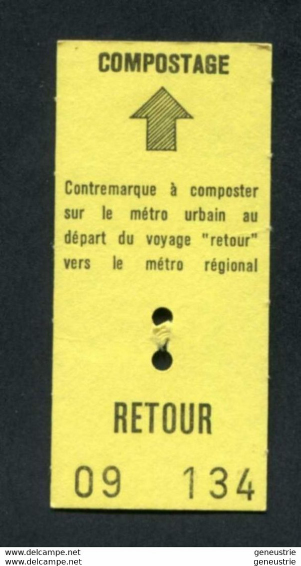 Ticket RATP Métro Parisien Années 70 Paris "Contremarque Retour Métro / RER" - Europe