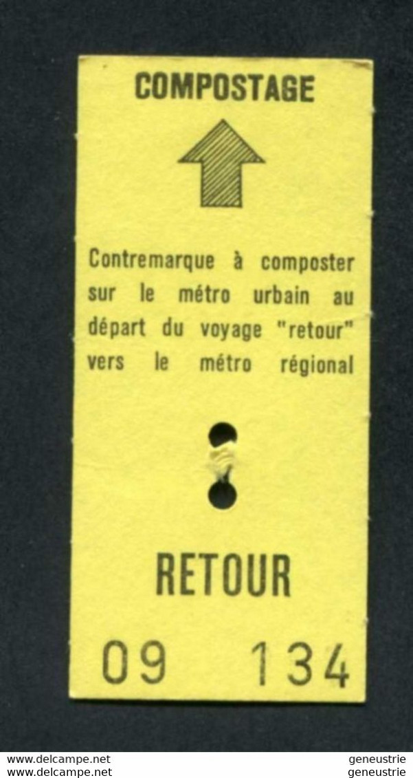 Ticket RATP Métro Parisien Années 70 Paris "Contremarque Retour Métro / RER" - Europa