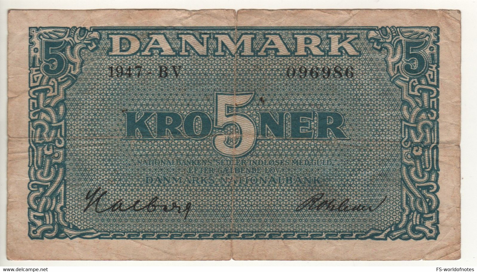 DENMARK  5 Kroner   P35d   Dated  1947 - Denmark