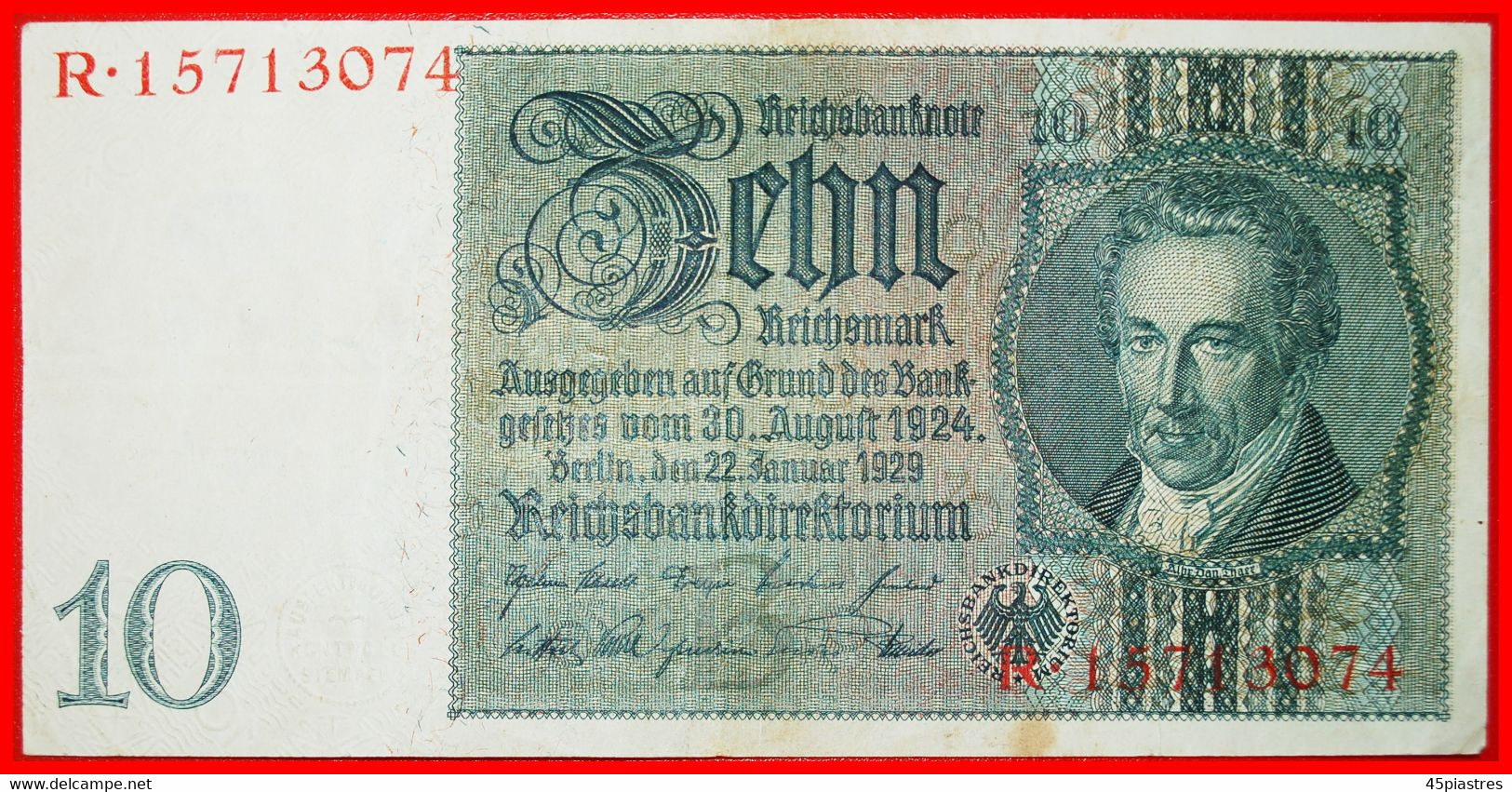 * REICHSBANKNOTE: GERMANY ★ 10 MARK 1929! R 15713074 LOW START ★ NO RESERVE! - 10 Mark