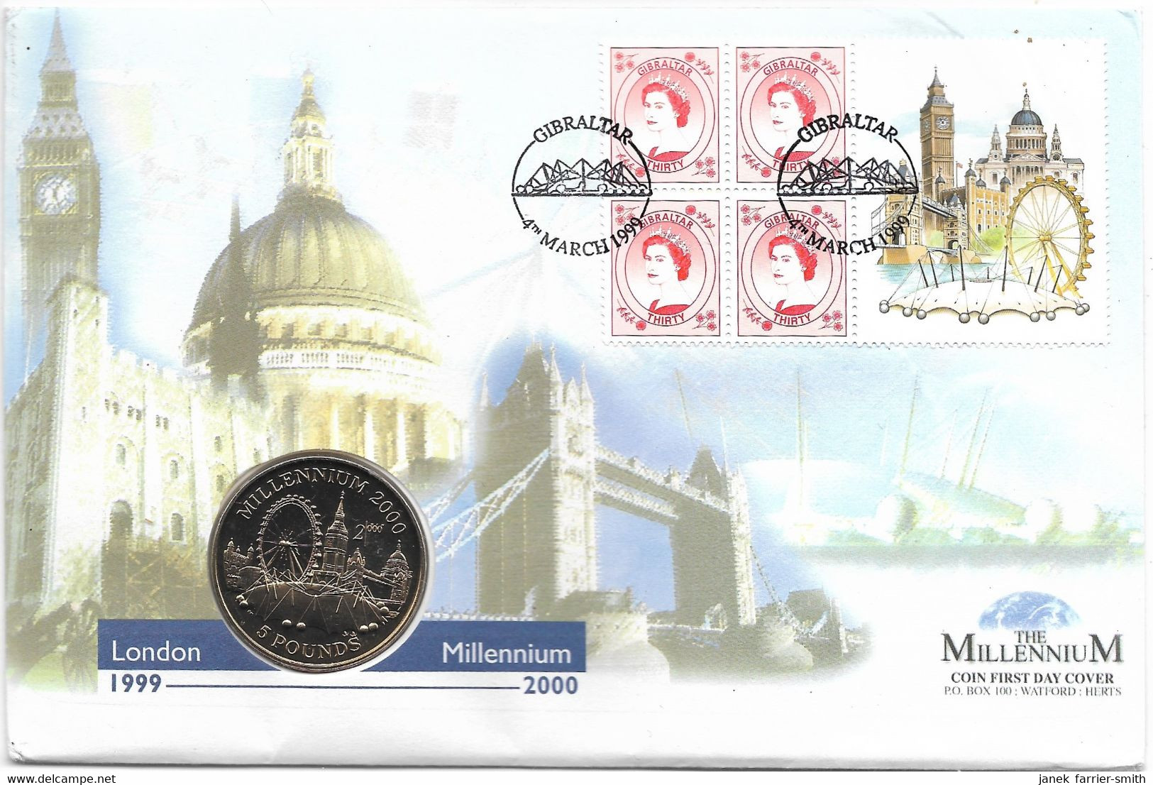 1998 Gibraltar 5 Pounds London - Millennium Coin Cover - Gibraltar