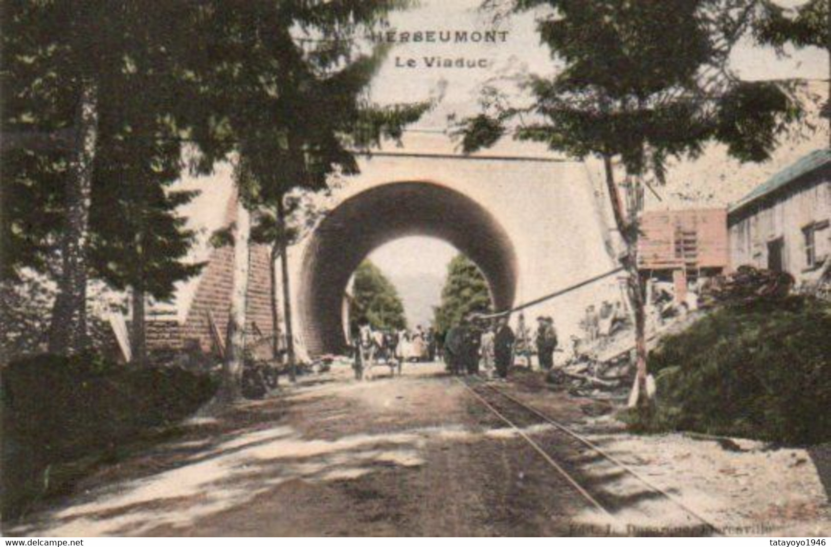 Herbeumont  Le Viaduc Attelage Rails Du Tram Animée Superbe Carte Colorisée Voyagé En 1909 - Herbeumont