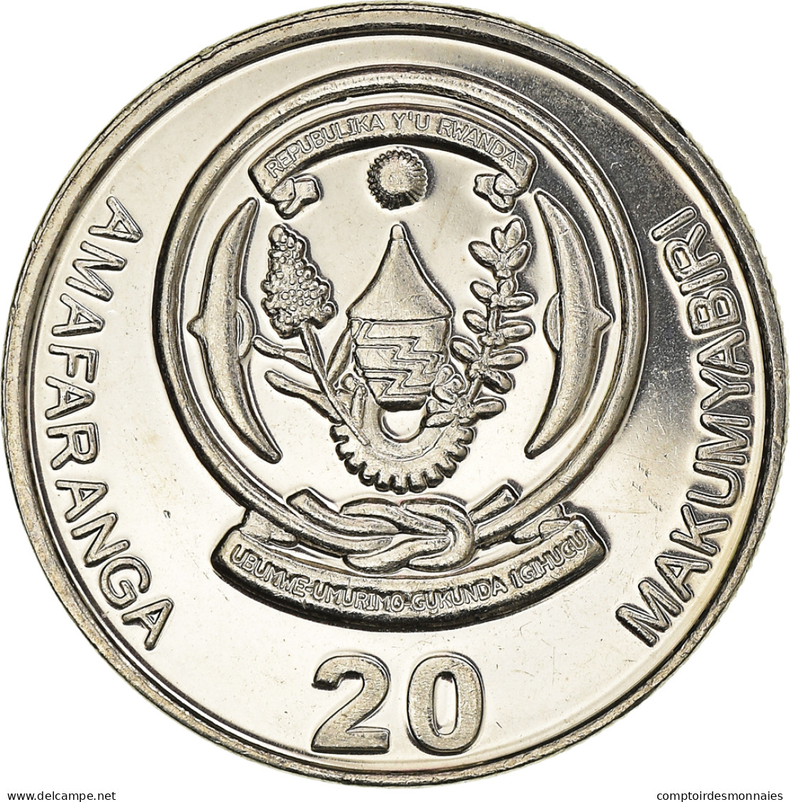 Monnaie, Rwanda, 20 Francs, 2003, SPL+, Nickel Plaqué Acier, KM:25 - Rwanda