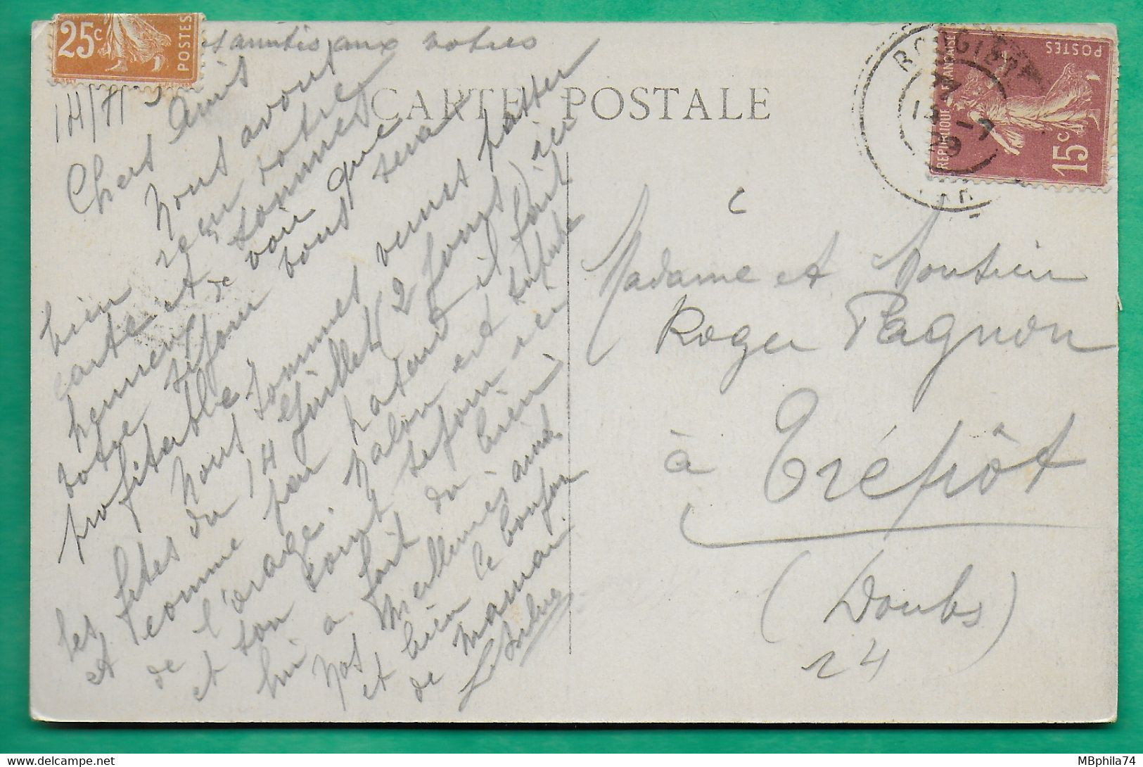 N°189 + 235 SEMEUSE CARTE POSTALE ROUGIERS VAR CAD FB84 POUR TREPOT DOUBS 1929 LETTRE COVER FRANCE - 1921-1960: Période Moderne