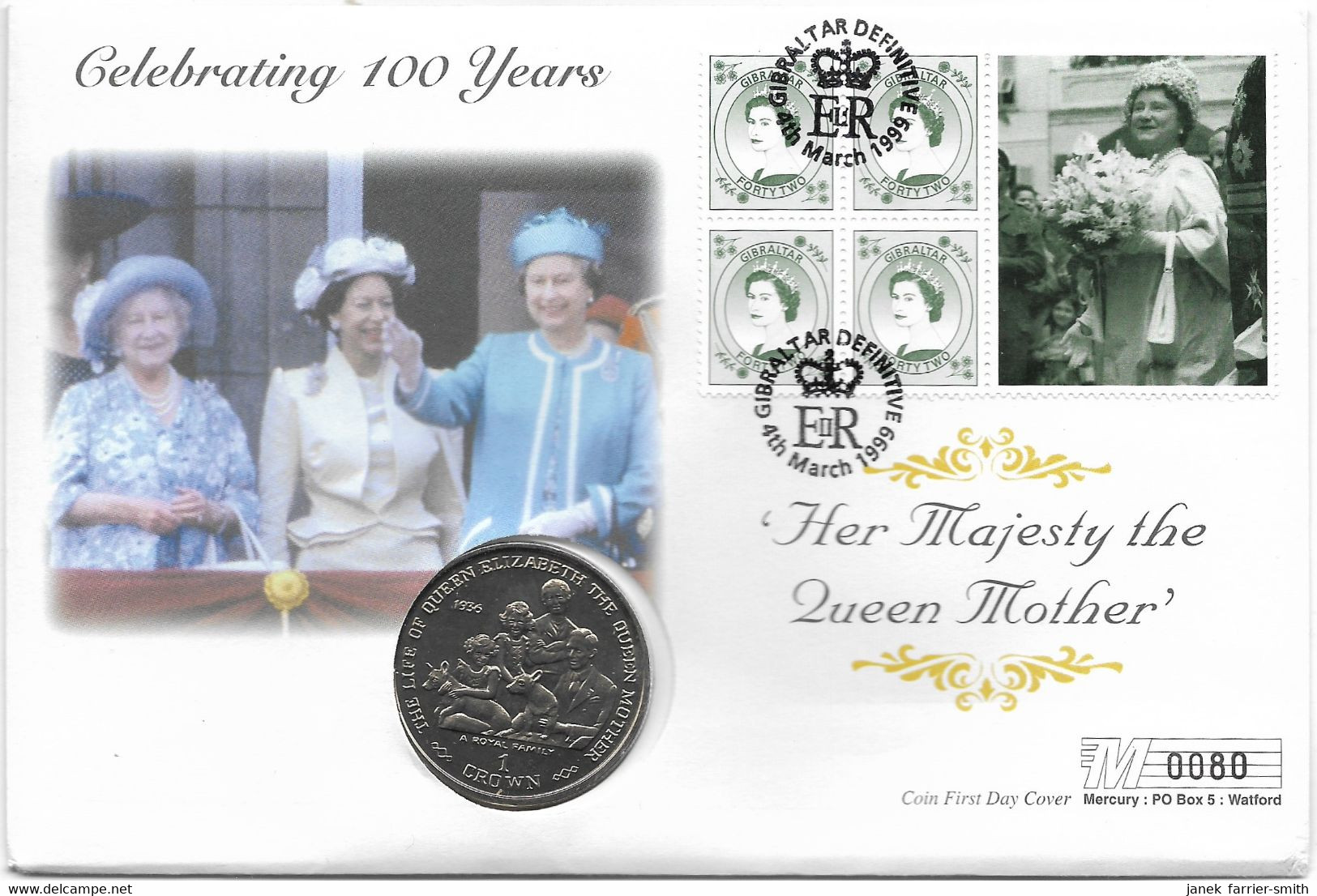 1999 Gibraltar 1 Crown The Life Of Queen Elizabeth Queen Mother 1936 Coin Cover - Gibraltar