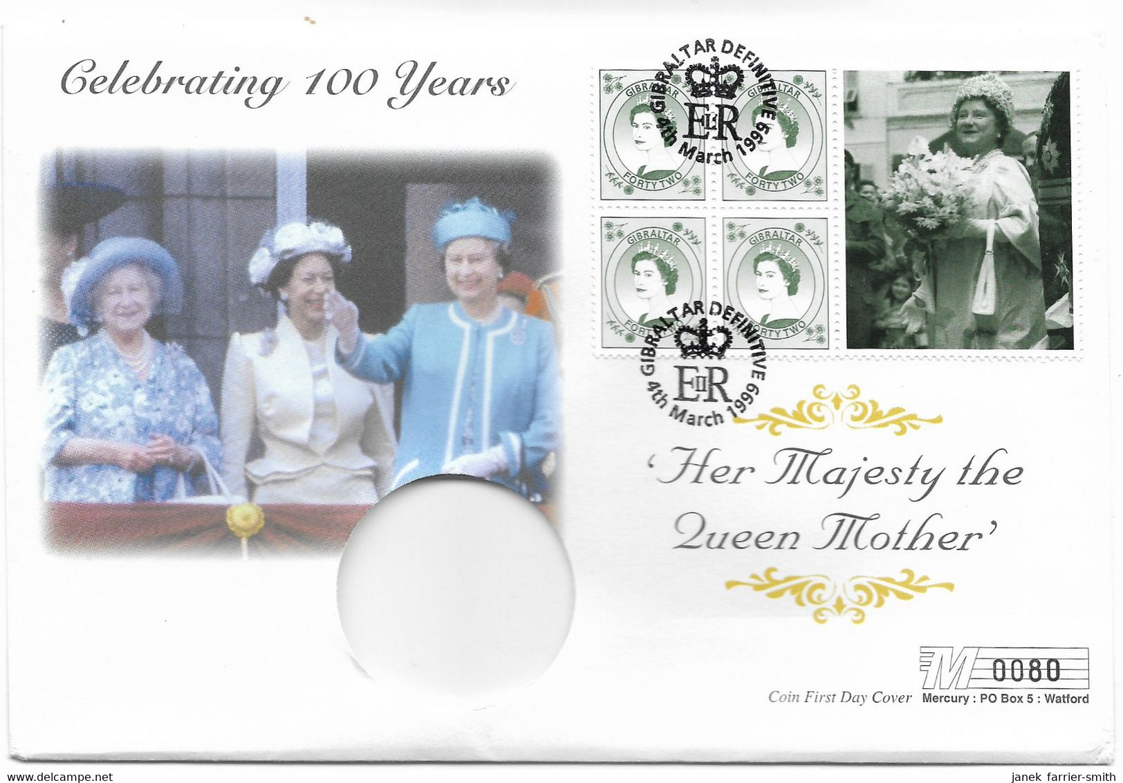 1999 Gibraltar 1 Crown The Life Of Queen Elizabeth Queen Mother 1936 Coin Cover - Gibraltar