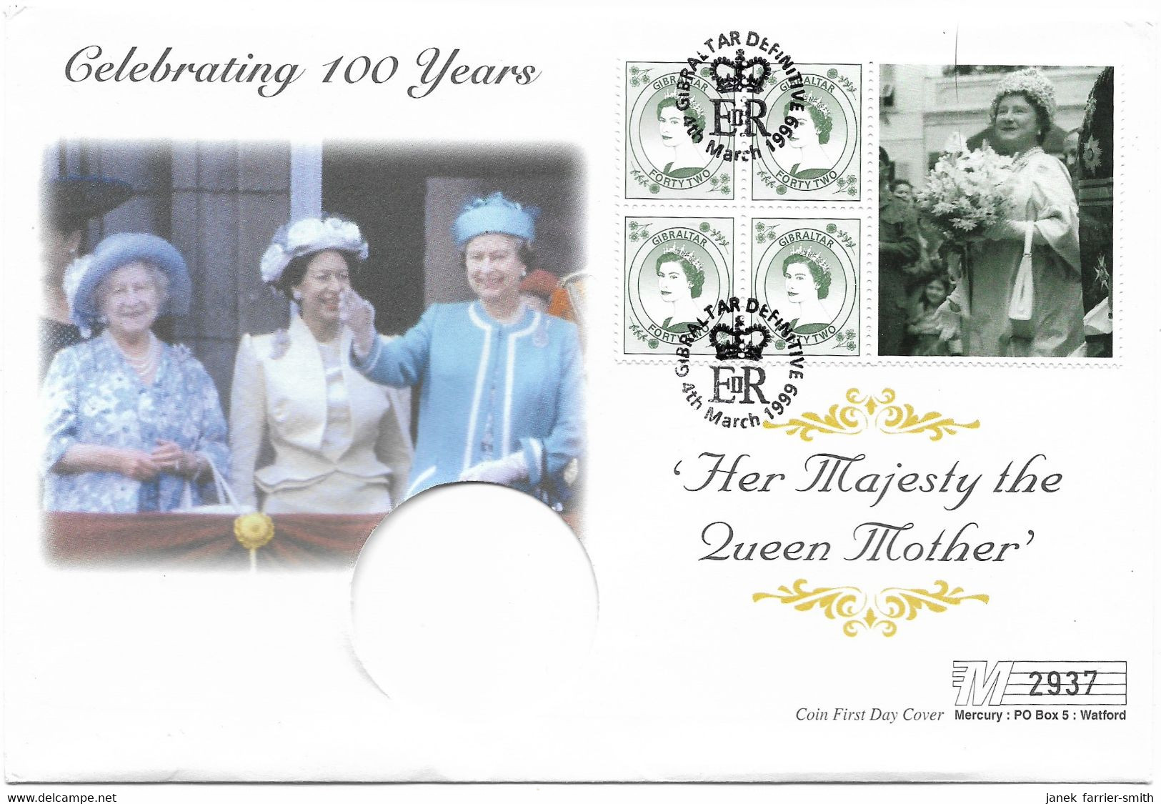 1999 Gibraltar 1 Crown The Life Of Queen Elizabeth Queen Mother 1936 Coin Cover - Gibraltar