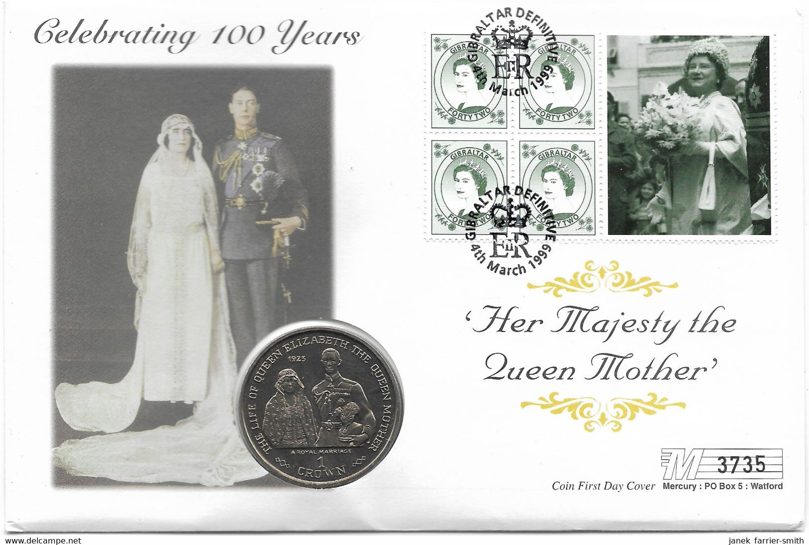 1999 Gibraltar 1 Crown The Life Of Queen Elizabeth Queen Mother 1923 Coin Cover - Gibraltar