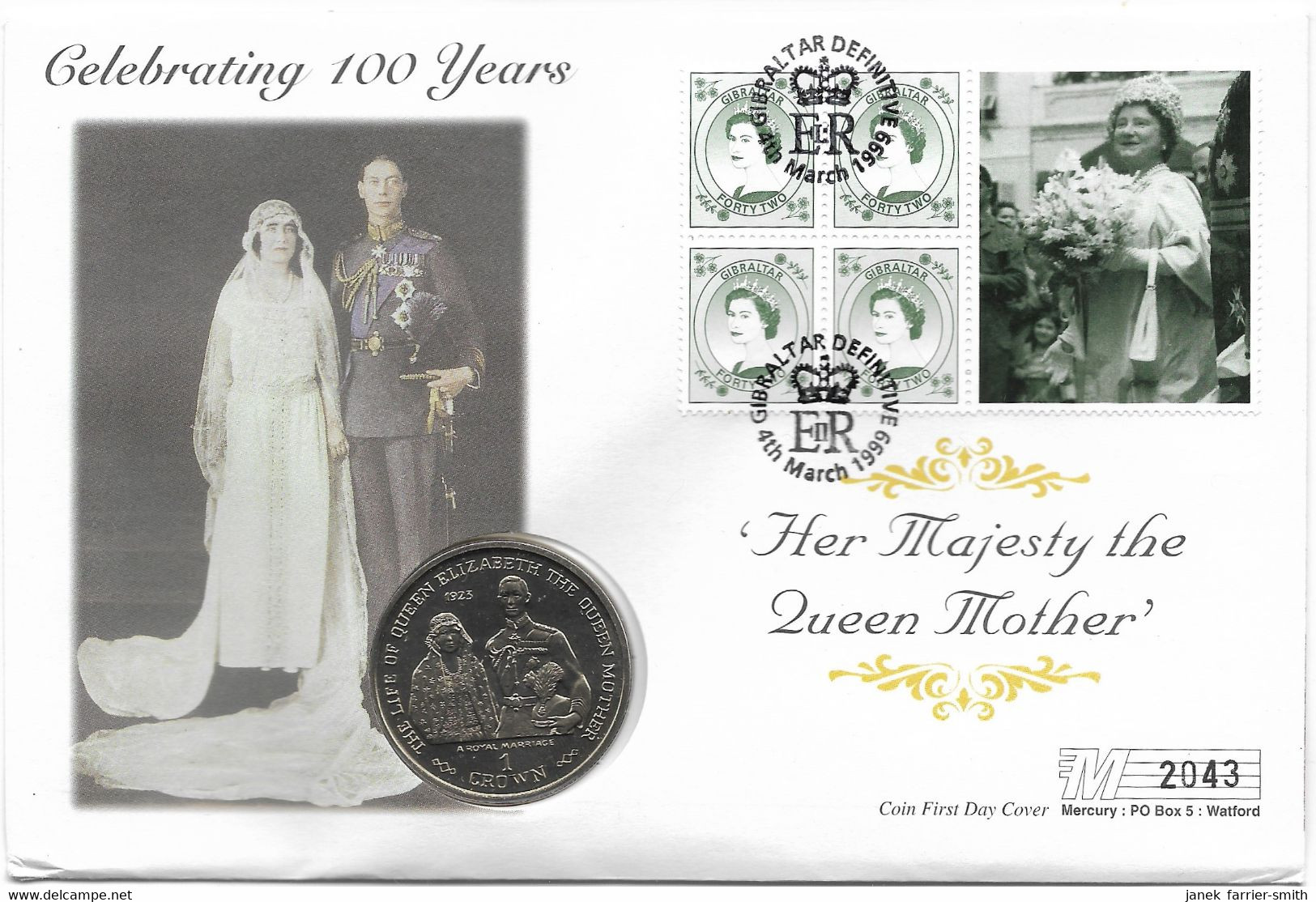 1999 Gibraltar 1 Crown The Life Of Queen Elizabeth Queen Mother 1923 Coin Cover - Gibraltar