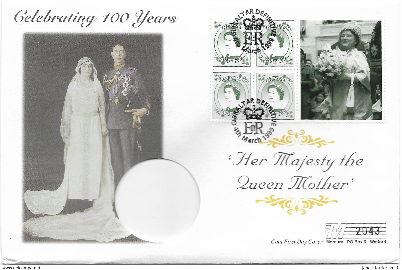 1999 Gibraltar 1 Crown The Life Of Queen Elizabeth Queen Mother 1923 Coin Cover - Gibraltar