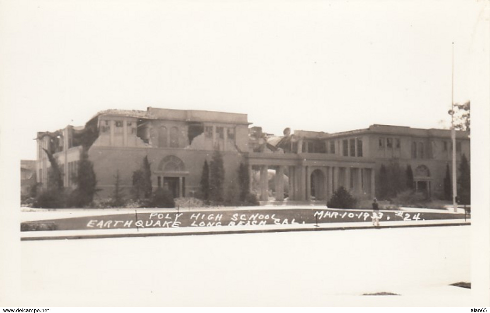 Long Beach California, 1933 Earthquake, Poly High School Ruins C1930s Vintage Real Photo Postcard - Long Beach