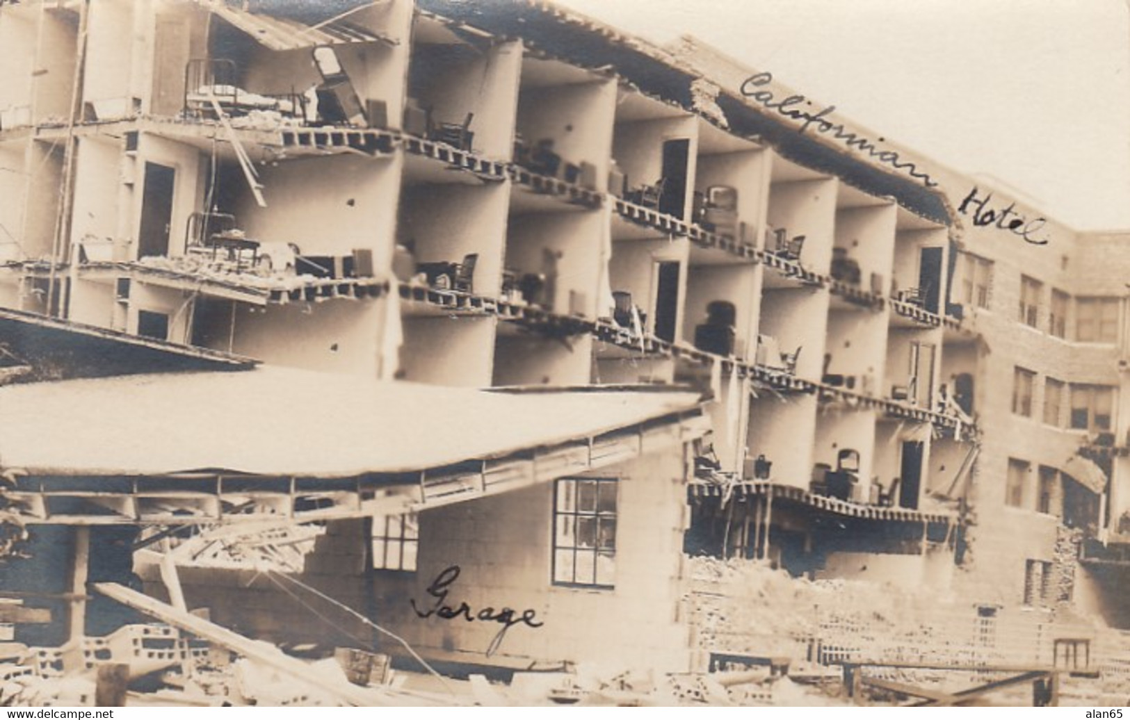 Long Beach California, 1933 Earthquake, California Hotel Ruins C1930s Vintage Real Photo Postcard - Long Beach