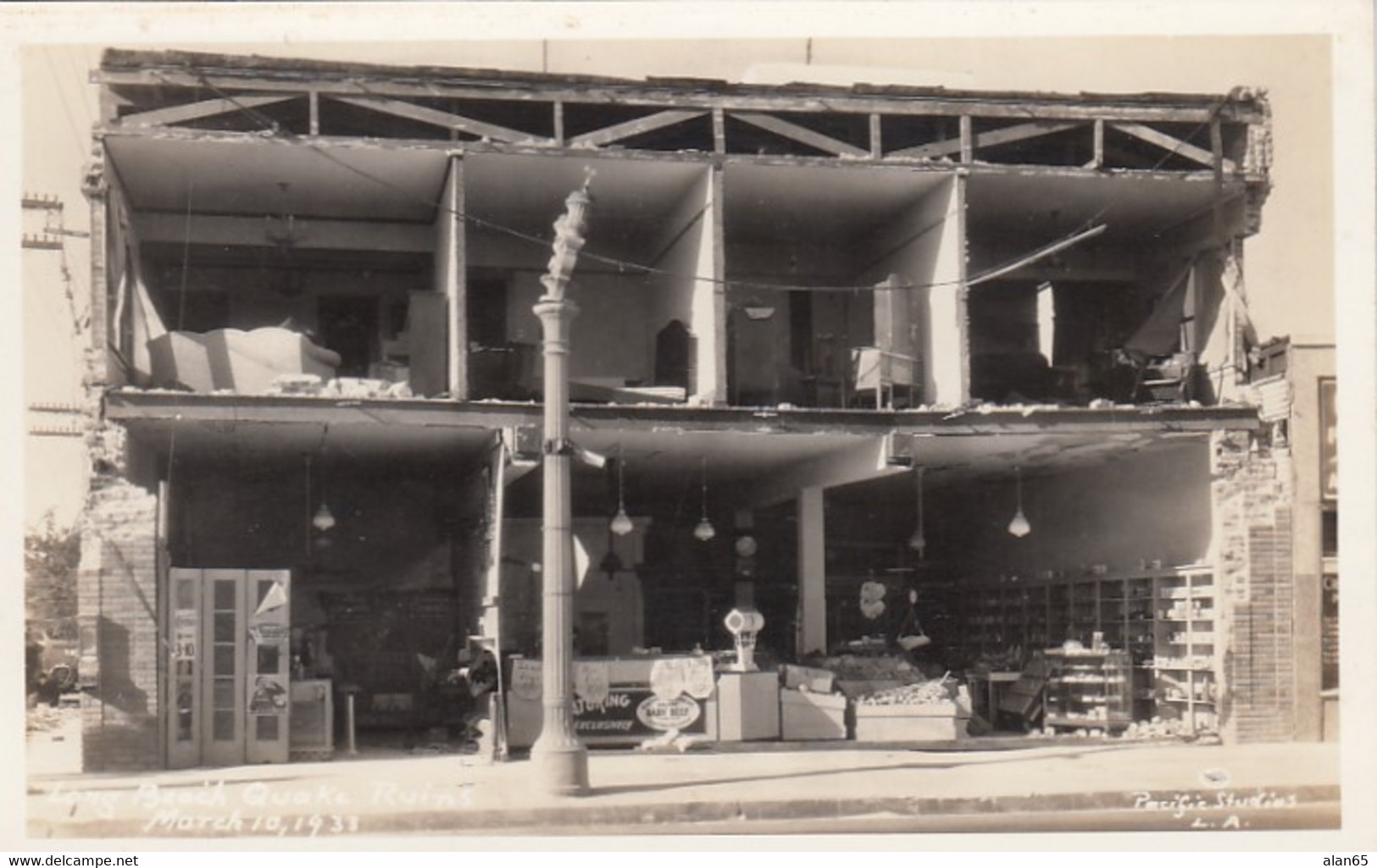 Long Beach California, 1933 Earthquake, Store Ruins View Of Interior C1930s Vintage Real Photo Postcard - Long Beach