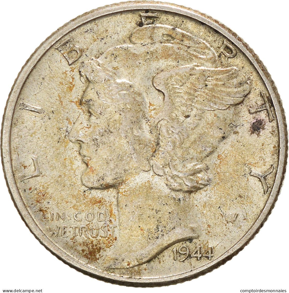 Monnaie, États-Unis, Mercury Dime, Dime, 1944, U.S. Mint, Philadelphie, TTB+ - 1916-1945: Mercury (Mercure)