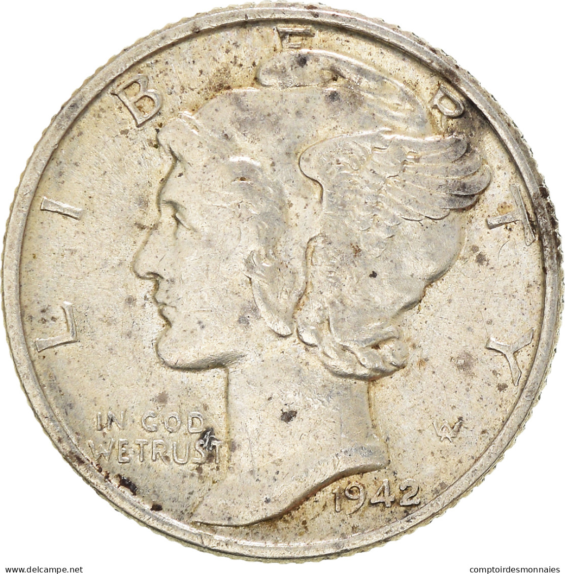 Monnaie, États-Unis, Mercury Dime, Dime, 1942, U.S. Mint, Philadelphie, TTB+ - 1916-1945: Mercury (Mercure)