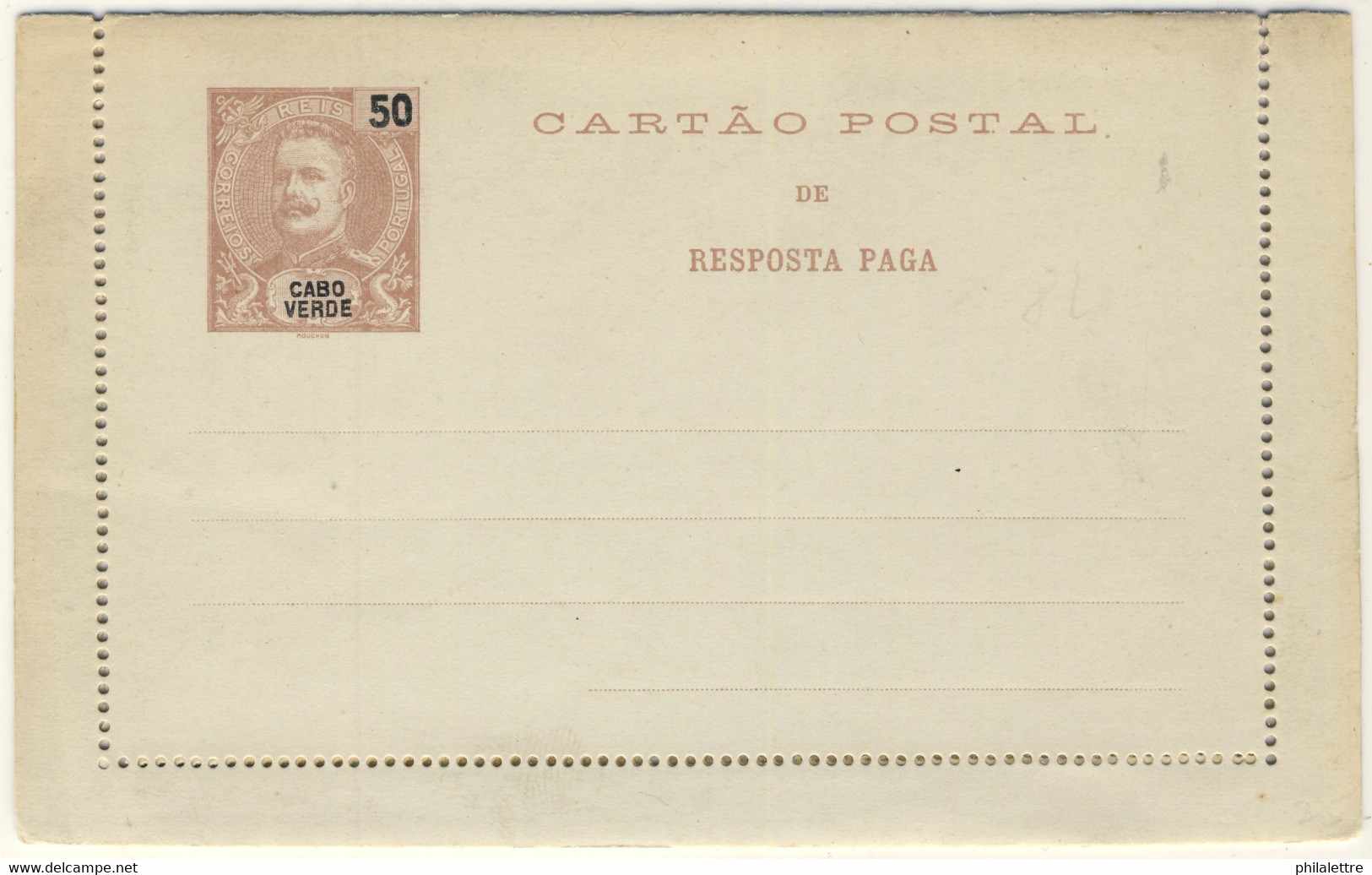 PORTUGAL / CABO VERDE - Entier Carte-Lettre 50R Avec Réponse Payée - Ascher N°5 - TB Et Peu Commun - Kap Verde