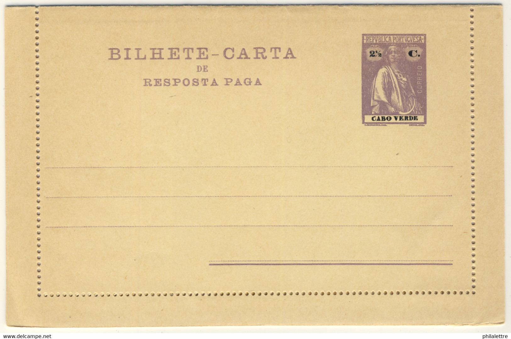 PORTUGAL / CABO VERDE - Entier Carte-Lettre 2-1/2c Avec Réponse Payée - Ascher N°12 - TB Et Peu Commun - Islas De Cabo Verde